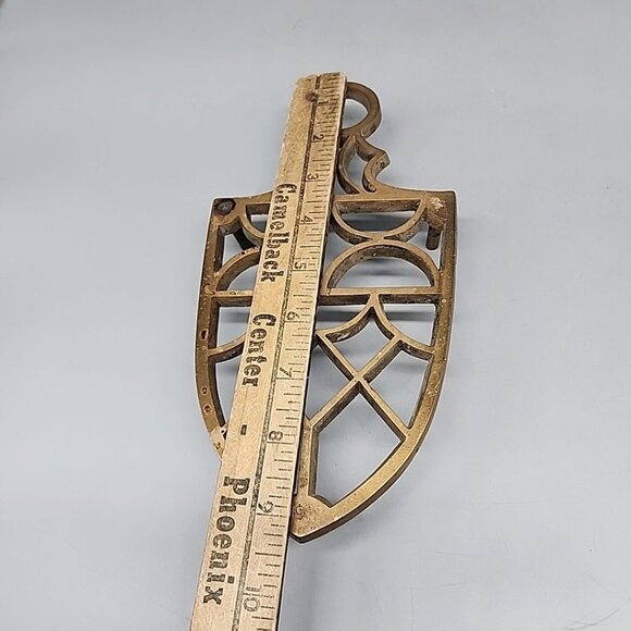 Vintage Cast Iron Footed Metal Trivet Gold Paint-Flat Iron Open Work Design 9" - Picture 3 of 3